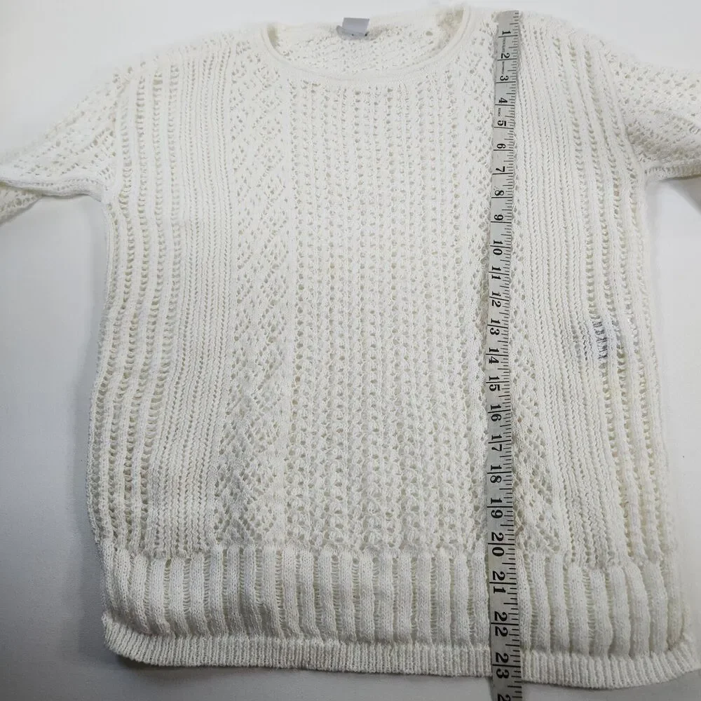 Chico’s Open Stitch Pullover White Sweater Sz SP Long Sleeve Lightweight Crochet